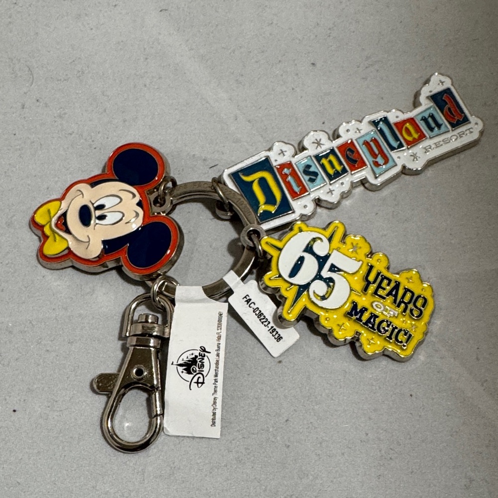 Disneyland Mickey Mouse 65 Years of Magic Keychain - Red, Yellow, Blue New
